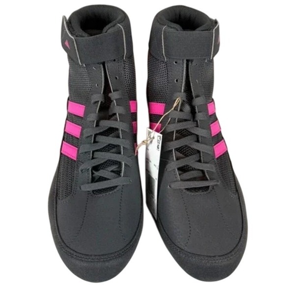 Adidas Wrestling Shoes Men Size 11.5 High Top Pink Stripes Black Gray